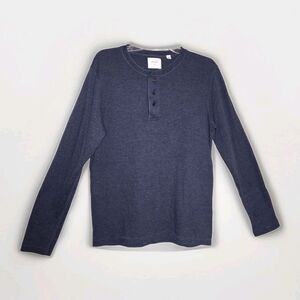 Billy Reid Henley Shirt Men's Medium Navy Blue Long Sleeve Pullover T-Shirt Soft